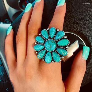 Cluster Ringen Prachtige Vintage Bohemen Turquoise Ring Voor Vrouwen Elegante Gepersonaliseerde Open Vakantie Party Sieraden Accessoires Charm Gift