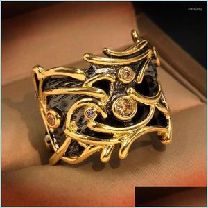 Cluster ringen prachtige vintage trouwring voor vrouwen handgemaakte tweekleurige zwart goud gevuld Hof stijl Zirkoon paar Ringscluster Dr Dhk0M