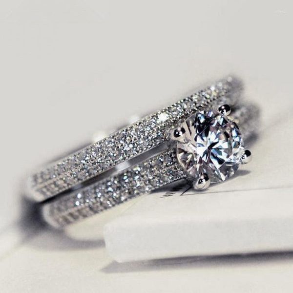 Cluster anneaux exquis bijoux féminins princesse rond coupé sterling argent nuptial de mariage de mariage anniversaire anniversaire