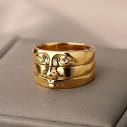 Cluster Ringe Eye für Frauen Männer Edelstahl Gold plattiert Vintage Gesichtsfinger Ring Set handgefertigtem Emo Y2K Schmuck 2023 Anilllos 230630