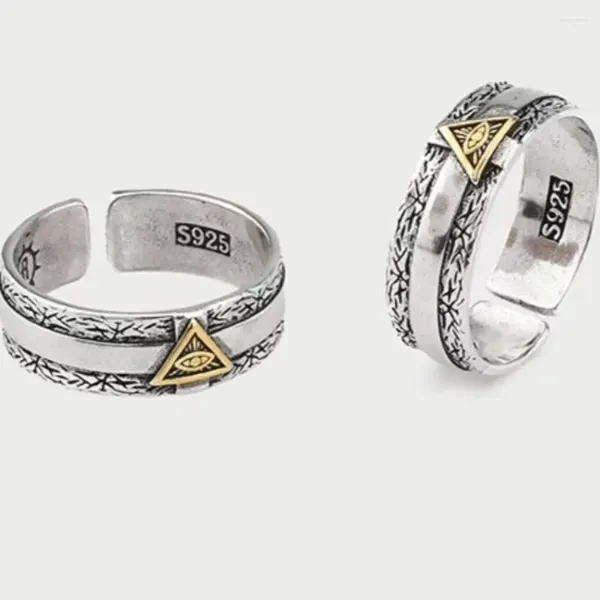 Bagues de cluster Oeil de Dieu Vintage Egypte Pyramide Bague All-Seeing Illuminati Punk Triangle Égyptien Réglable Poing Anillo Bijoux