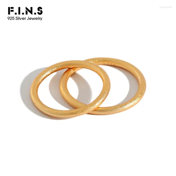 Anillos de racimo F.I.N.S minimalista S925 anillo de plata esterlina simple cepillado oro fino delgado mate dedo apilable para mujeres