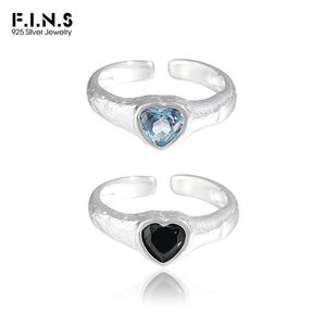 Bagues en grappe F.I.N.S Original Luxe Feuille d'étain Texture Coeur Zircon S925 Bague en argent sterling Ouvert Réglable Mariage Fiançailles Doigt Bijoux G230228