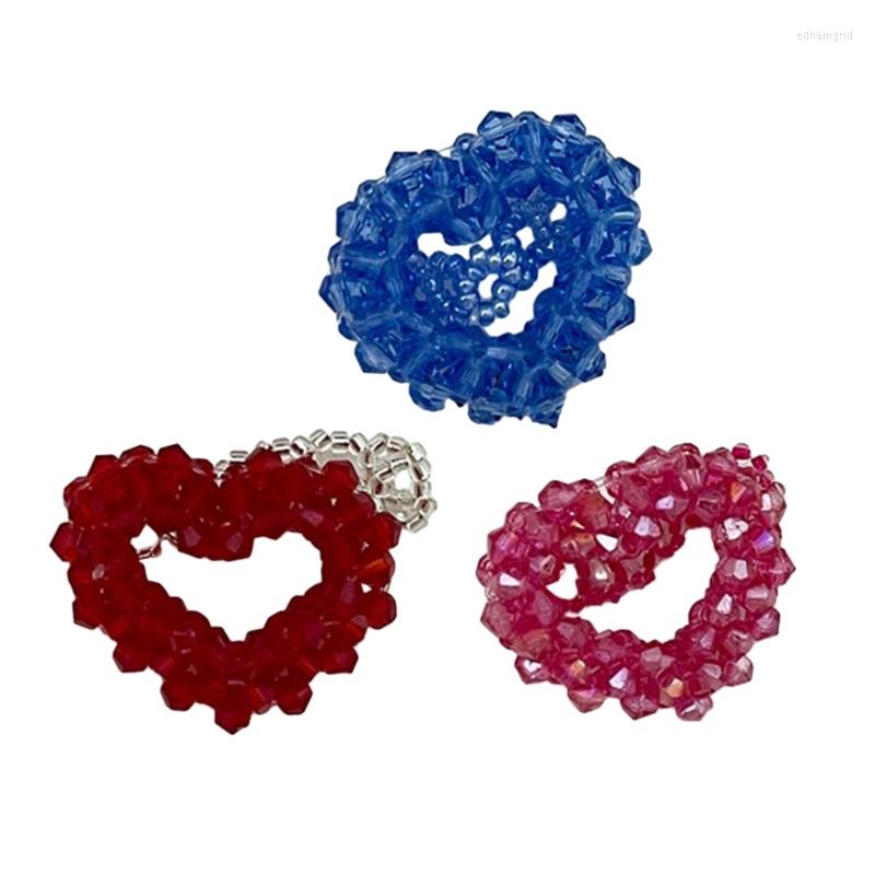 Klaster pierścienie F19D brzoskwiniowe serce pierścionek sztuczny kryształ tkany palec dla kobiet dziewczyn