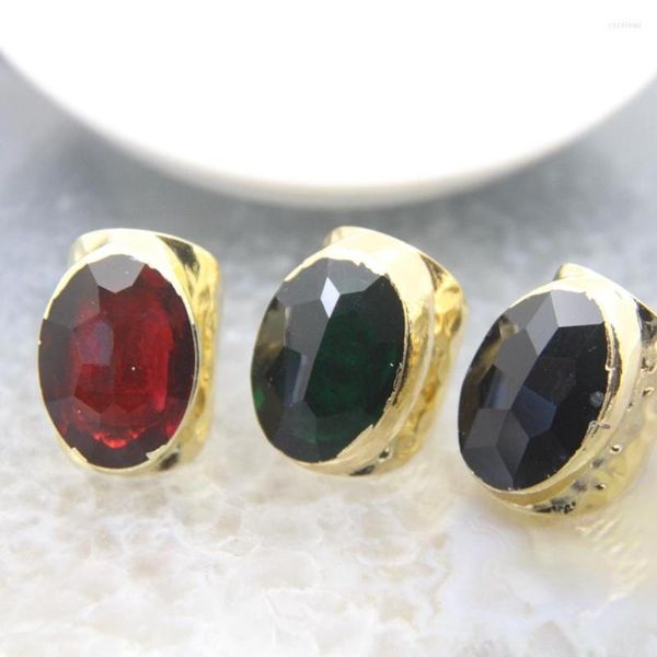 Bagues de cluster à facettes ovales en verre couleur or cadeau pour femmes rouge/vert/noir C9 doigt réglable Bohême bijoux en gros