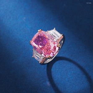 Cluster Rings Factory Directe verkoop Cut High Carbon Diamond Sterling Silver S925 Ring vrouwelijke roze hand sieraden