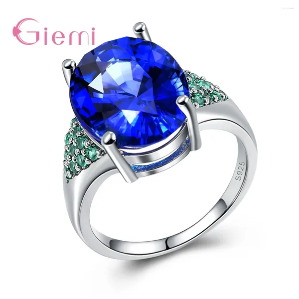 Bagues de cluster Vente d'usine 925 Sterling Silver Graver S Stamp Femme Bague de fiançailles Bijoux de fiançailles avec zircon bleu / vert