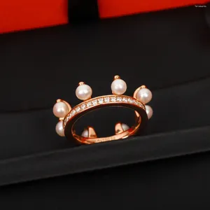 Anillos de racimo Famoso diseñador Marca Rose Gold Pearl Ring Mujeres Top Calidad Joyería de lujo Regalos Tendencia