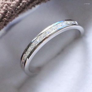 Bagues de fiançailles fantaisie 0.23Ct princesse coupe diamant bande solide platine 950 bague de fiançailles pour les femmes