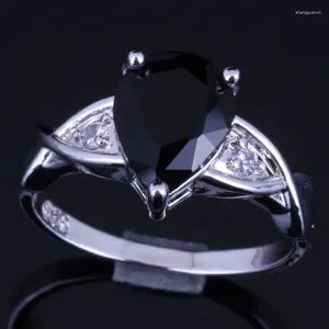 Clusterringen Fancy Pear Zwarte Zirkonia Witte CZ Verzilverde Ring V0108