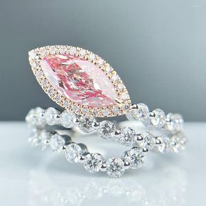 Clusterringen Fancy Pink Diamonds 1.05CT Solid 18K Gold Female's Wedding Betrokkenheid voor vrouwen Fine Holiday's cadeautjes