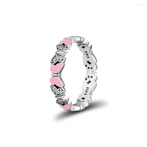 Anillos de racimo Fandola CKK Silver Ring 925 Sterling Butterfly All Around Fits For European Jewelry Wedding Women Regalo rosa