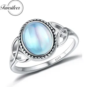 Cluster ringen fansilver 925 Sterling Silver Moonstone Ring voor vrouwen 18k wit goud vergulde maan steen ovaal moeder