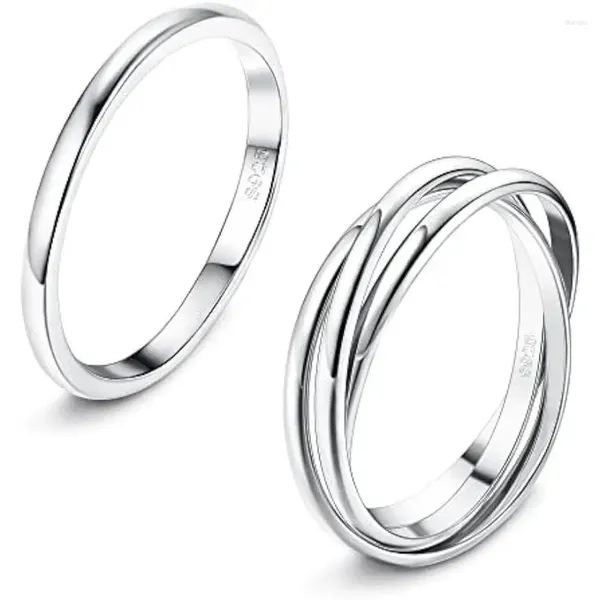 Anillos de clúster Fansilver 925 Sterling Silver Minimalista apilable para mujeres Ringle de banda clásica simple chapada de oro blanco