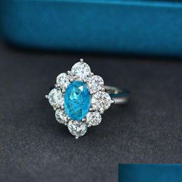 Cluster Ringen Mode 100% 925 Sterling Sier Oval Cut Paraiba Toermalijn Gemaakt Moissanite Edelsteen Verlovingsring Voor Vrouwen Fijne Dr Dh7Tw