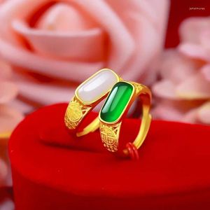 Cluster Ringen MODE 14K GOUDEN RING VOOR VROUWEN MANNEN BRUILOFT VERLOVING SIERADEN JADE EDELSTEEN AGAAT PAAR GROEN EMERALD GESCHENKEN