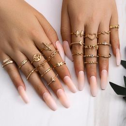Cluster anneaux mode 21 pièces/ensemble Knuckle ensemble pour femmes cristal or couleur bague 2023 Boho dames mariage bijoux cadeau