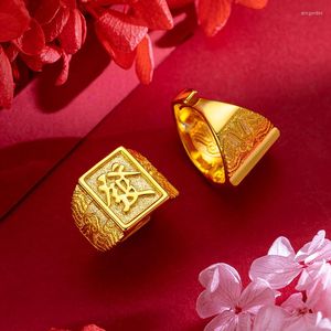 Cluster Ringen Mode 22K Solid Yellow Gold Dominant Fortune Ring Voor Mannen Bro Vader Luxe Grote Vinger Bruiloft Engagement sieraden Geschenken