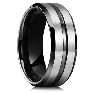 Cluster Ringen Mode 8mm Zwart Roestvrij Staal Voor Mannen Vrouwen Zilver Kleur Geborsteld Afgeschuinde Rand Belofte Trouwringen Sieraden