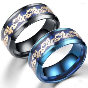 Bagues de grappe mode 8mm hommes en acier inoxydable Dragon bague de mariage bande bijoux accessoires noir/bleu Fiber de carbone pour hommes