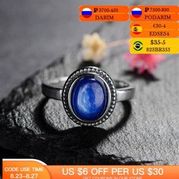 Anillos de racimo Moda 8x10 MM Oval Azul oscuro Natural Kyanite Mujer 925 Anillo de joyería de plata Regalos de alta calidad Vin214M