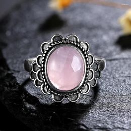 Cluster anneaux mode 925 Silver Ring Oval 8 10 mm Natural Amethyst Rose Quartz Retro Wreath Engagement Mariage Party Gift Wholesale