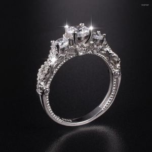 Clusterringen mode 925 Sterling Silver Ring Classic Three Stone Simulated Diamond Wedding For Women Sieraden Maat 5/7/8/9/10