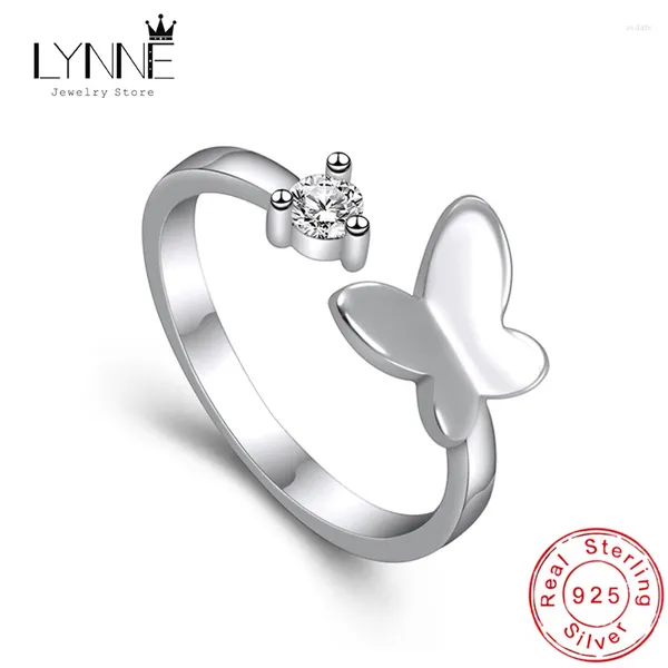 Cluster anneaux mode 925 Sterling Silver Zircon Butterfly Open Resizable Rinestone CZ Ring Fingegirl Fine Jewelry Gift