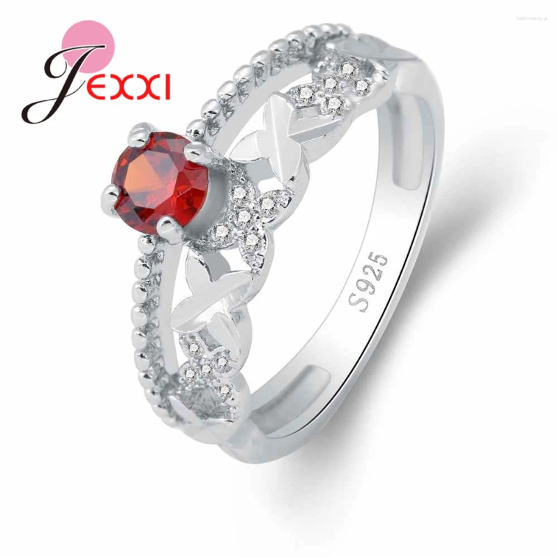 Cluster Rings Fashion 925 Sterling Silver Ring Red Cubic Zirconia Cross Jewelry Party Enagaement Gift For Women High Quality