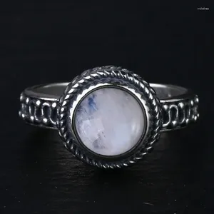 Anillos de clúster moda 9 mm redondea de piedras lunares naturales 925 anillo de joyería de plata para el ring de alta calidad