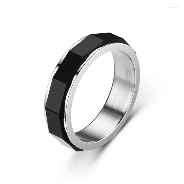 Anillos de racimo Accesorios de moda Anillo de acero inoxidable para amantes Hombres giratorios negros irregulares