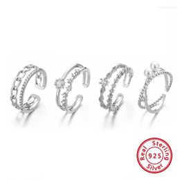 Anillos de racimo, conjunto de plata de ley 925 con estrella de perlas de lujo de tamaño ajustable a la moda para mujer, regalos de joyería fina