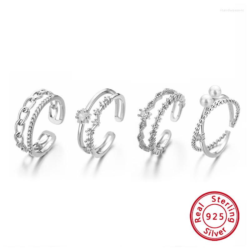 Conjunto de anéis de cluster moda tamanho ajustável luxo pérola estrela 925 prata esterlina conjunto para mulheres charme joias finas presentes