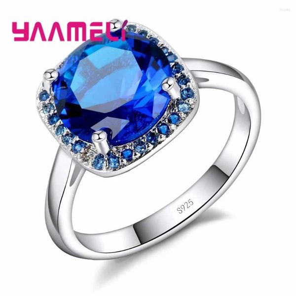 Cluster Anneaux Fashion African Perle Crystal Ring 925 STERLING Silver Blue Square CZ CUBIC Zircon Stone Engagement Femme Bijoux Cadeaux