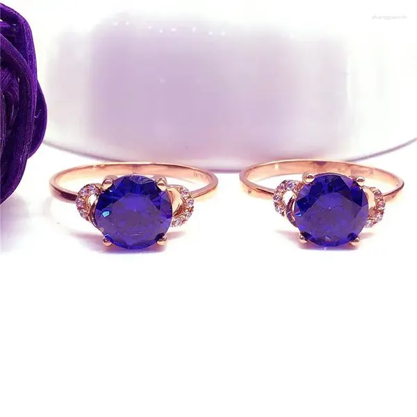 Bagues de cluster Fashion Blue Gemstone pour femmes 585 Purple Gold Plaqué 14K Rose Exquis Classic Luxury Engagement Bijoux