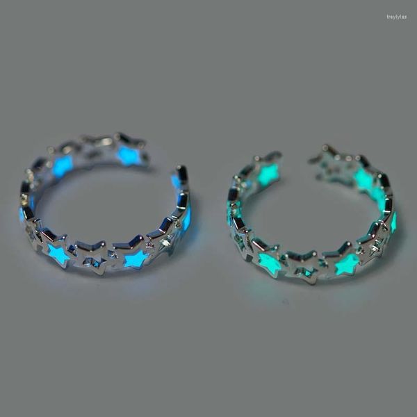 Anillos de racimo moda azul verde estrellas luminosas pareja para mujeres Simple Color plata brillo en la oscuridad ajustable dedo joyería regalos