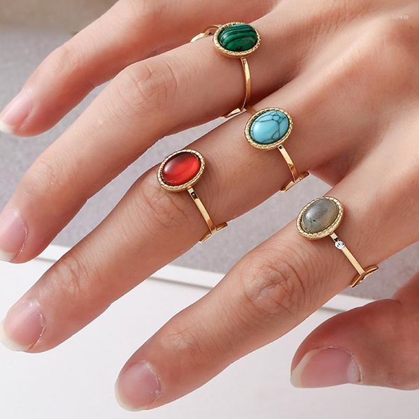 Anillos de racimo moda azul verde piedra Natural para mujeres circón rubí Acero inoxidable anillo abierto dedo joyería regalos al por mayor