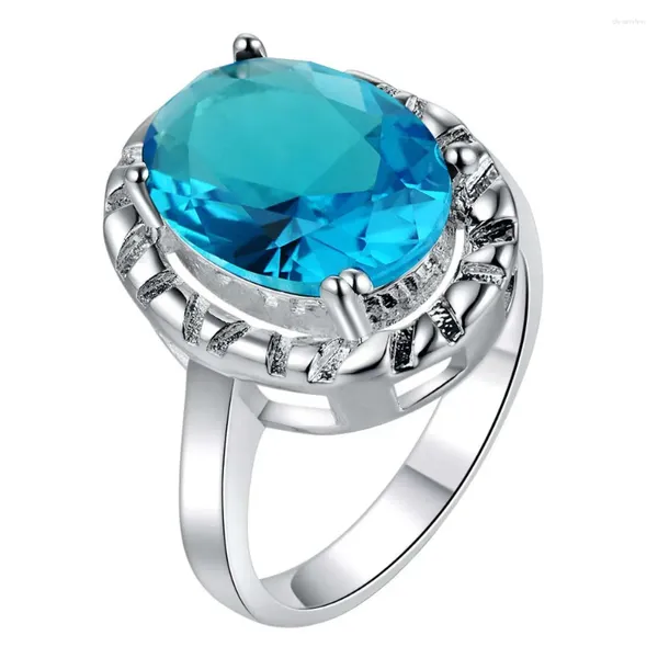 Cluster anneaux de mode Blue Zircon Wholesale 925 Bijoux en argent anneau plaqué pour les femmes / gtwctnqr kcyjdvfw
