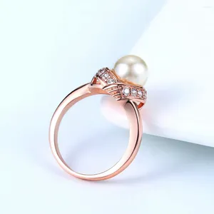 Cluster Ringen Modemerk Oostenrijkse Kristal Rose Goud Kleur Gesimuleerde Parel Voor Vrouwen Bruiloft Vintage Sieraden DWR676