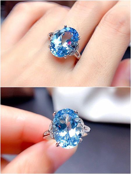 Anillos de racimo Moda Chic Azul Cristal Aguamarina Topacio Piedras preciosas Diamantes para mujer Chica Oro blanco Color plata Joyería Bague Regalos