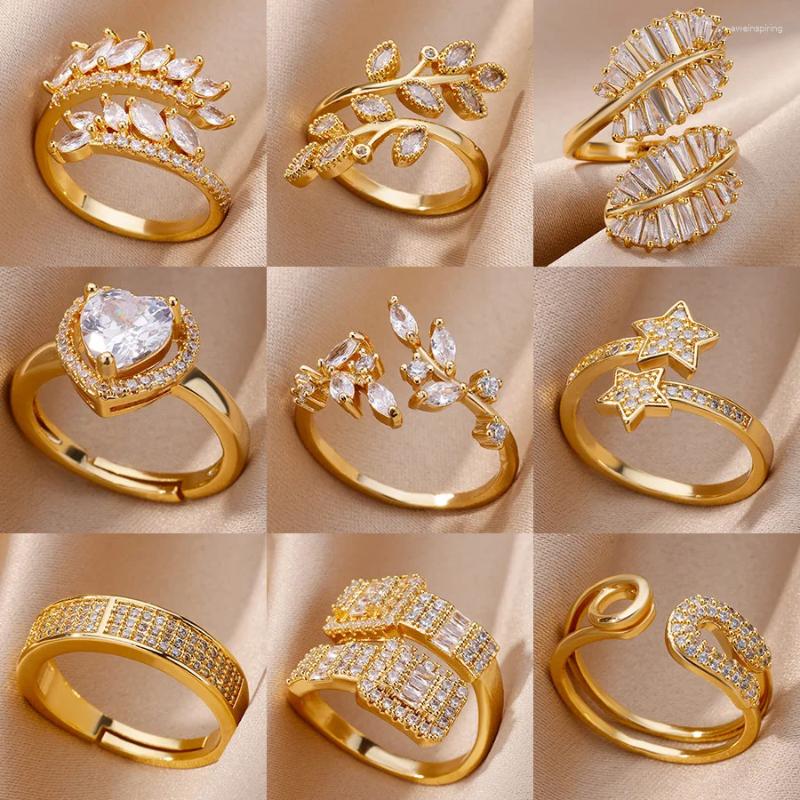 Klusterringar mode koppar zirkon för kvinnor män guldpläterad rostfritt stål ring trend lyxkoreanska estetiska smycken anillos mujer