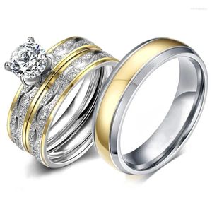 Cluster Ringen Mode Paar Voor Minnaar Prachtige Zirkoon Vrouwen Set Eenvoudige Roestvrij Stalen Mannen Ring Engagement Bruiloft Sieraden