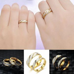 Cluster Ringen Mode Paar Streep Vergulde Ring Voor Vrouwen Mannen Rvs Hand Sieraden Geschenken Metalen Accessoires