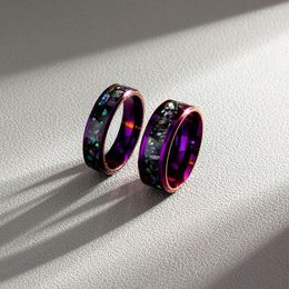 Bagues de cluster Mode Couple Titanium Acier Violet Bague Incrustée Abalone Shell Modèle Bijoux À La Main Pour Hommes Filles Cadeaux