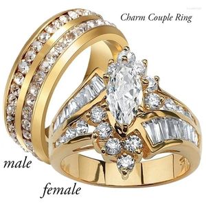 Cluster Ringen Mode Paar Vrouwen Marquise Cut Crystal CZ Ring Heren Twee Rijen Steen Roestvrij Stalen Sieraden Voor Liefhebbers