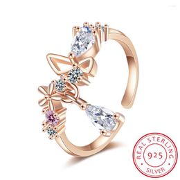 Cluster ringen mode Creative Butterfly Flowers Crystal Finger Ring For Women Water Drop Zirconia Tassel 925 Sterling Silver Jewelry