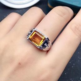 Anéis de cluster moda anel de cristal para homem 8mm 10mm vvs grau natural citrino sólido 925 jóias de prata