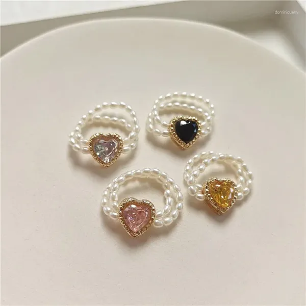 Bagues de cluster Mode Mignon Ensembles de mariée Perle Femmes Vintage Luxe Coeur Zircon Index Bague Goth Filles Bijoux Accessoires Cadeaux