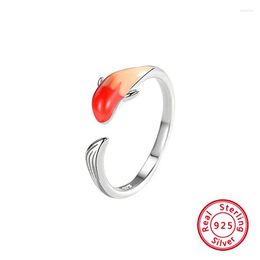 Anelli a grappolo Moda Pesce carino Dimensioni regolabili Lusso Argento sterling 925 Per le donne Regali di gioielleria raffinata