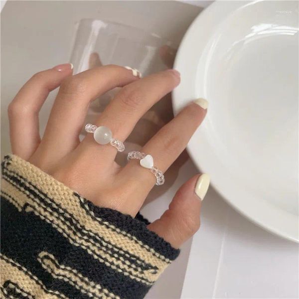 Anillos de racimo Moda Delicado Ópalo Con Cuentas Elástico Ajustable Para Mujeres Niñas Simple Hecho A Mano En Forma De Corazón Acrílico Regalos Geométricos